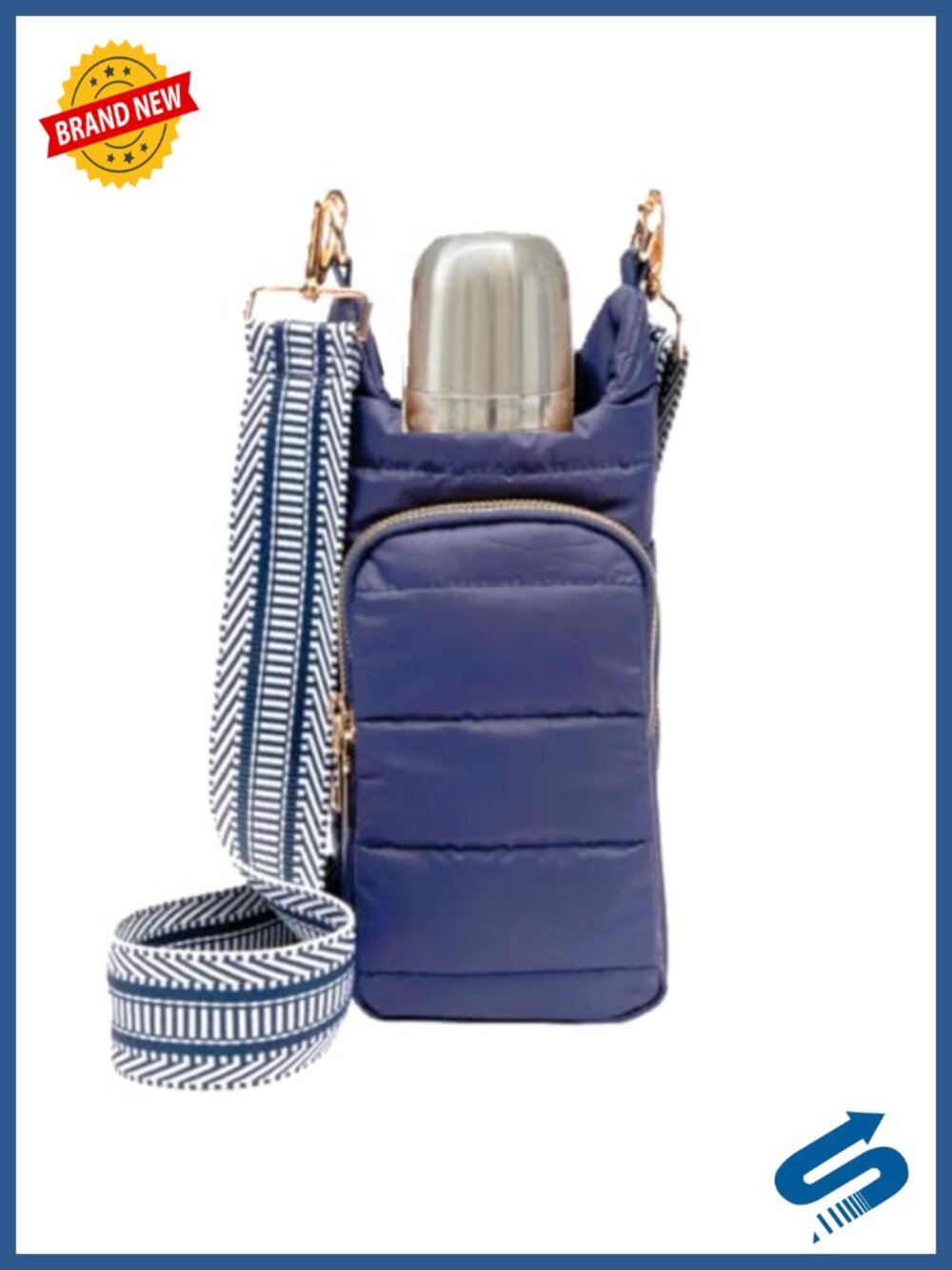 Quilted Crossbody Water Bottle Holder Puffer Tote Bag Nylon